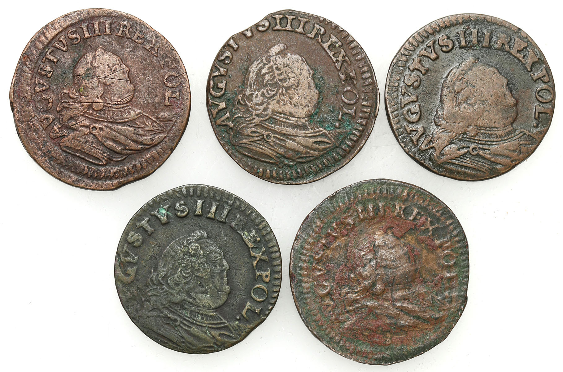 August III Sas. Grosz 1753-1755, zestaw 5 monet